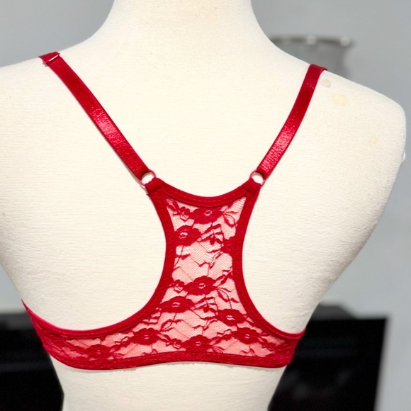 Red Underwire Lace Racerback Push-up Bra - Picture 2 of 8